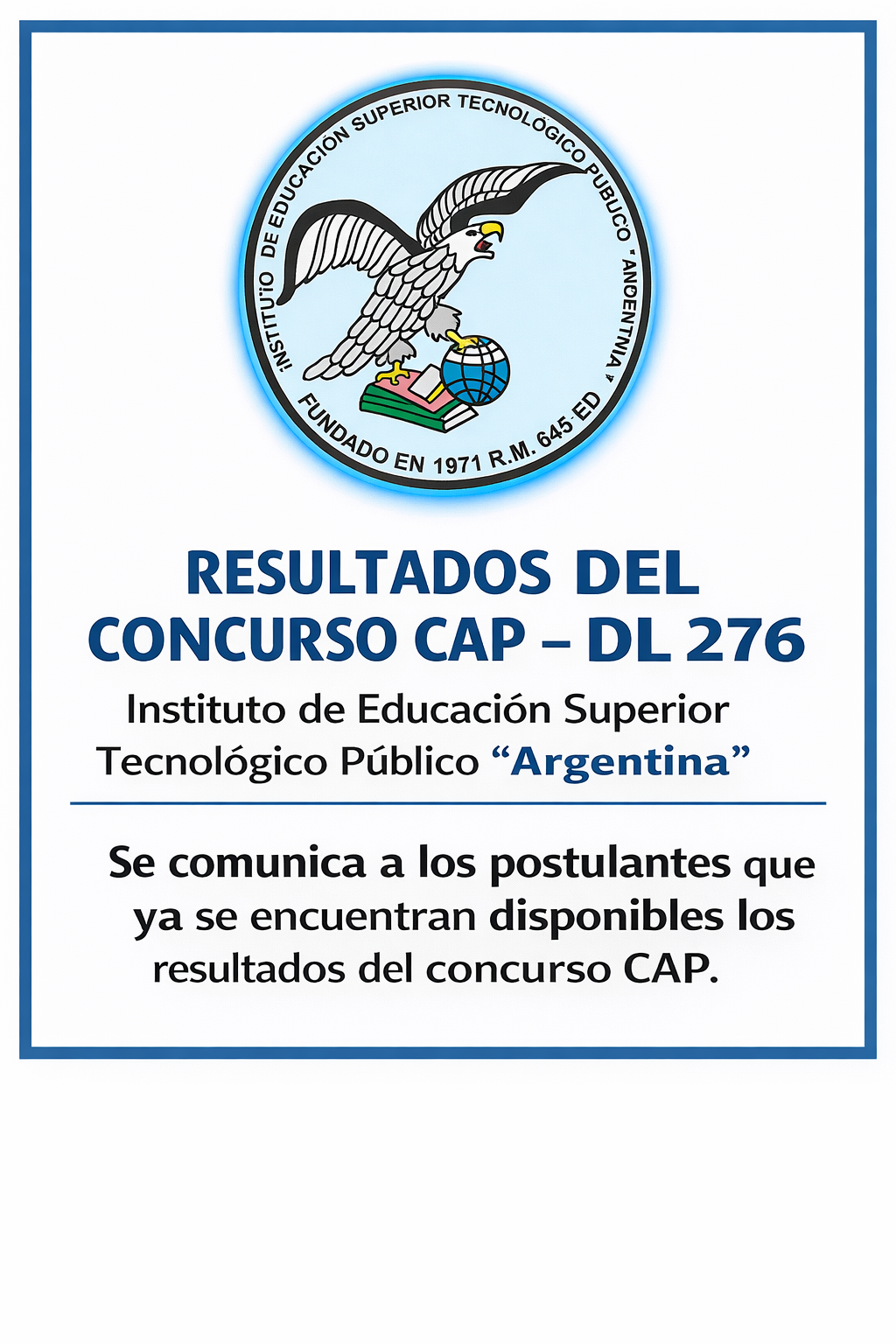 RESULTADOS DEL CONCURSO CAP – DL 276 / TECNICO ADMINISTRATIVO