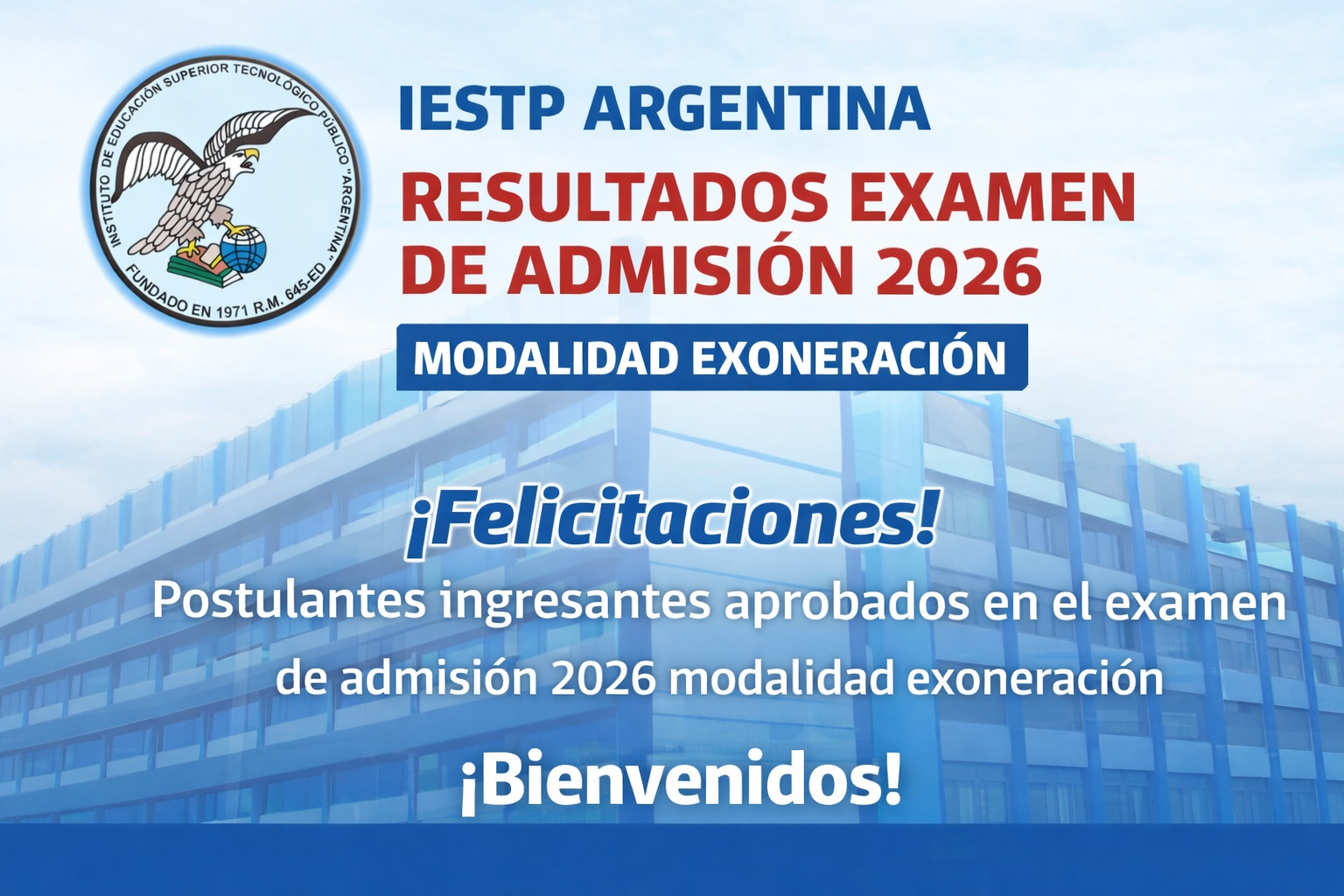 RESULTADOS DE EXAMEN DE ADMISIÓN 2026 MODALIDAD EXONERACIONES