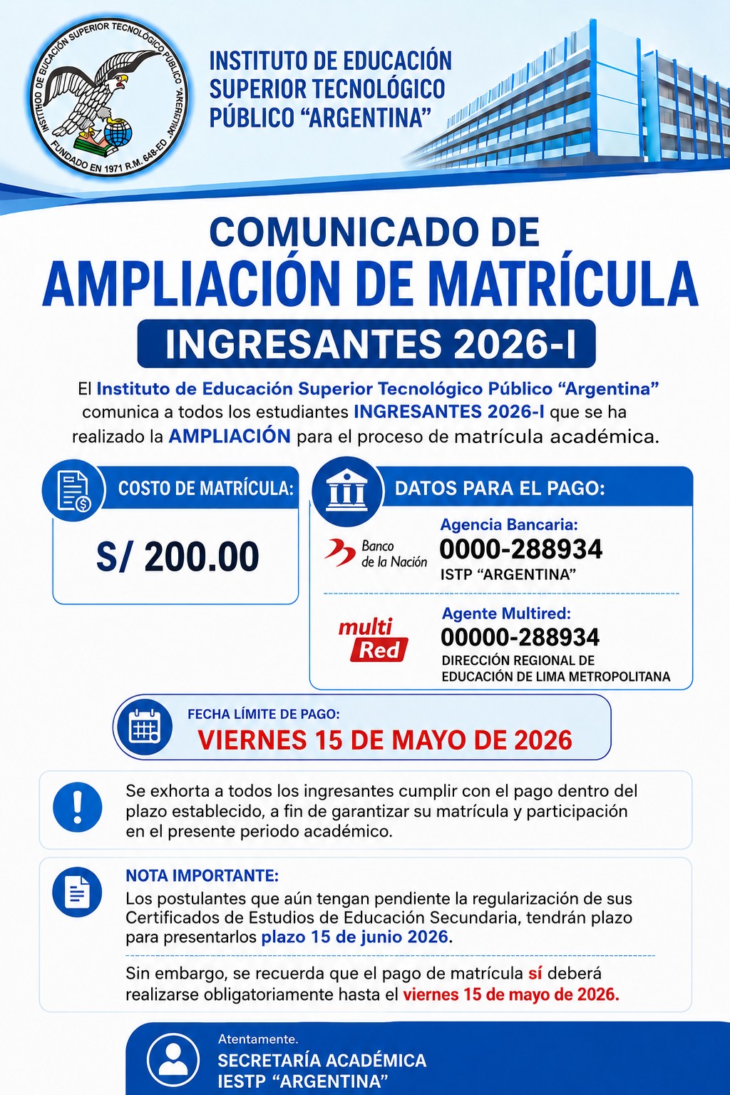AMPLIACIÓN DE MATRICULA PARA EL PRIMER CICLO