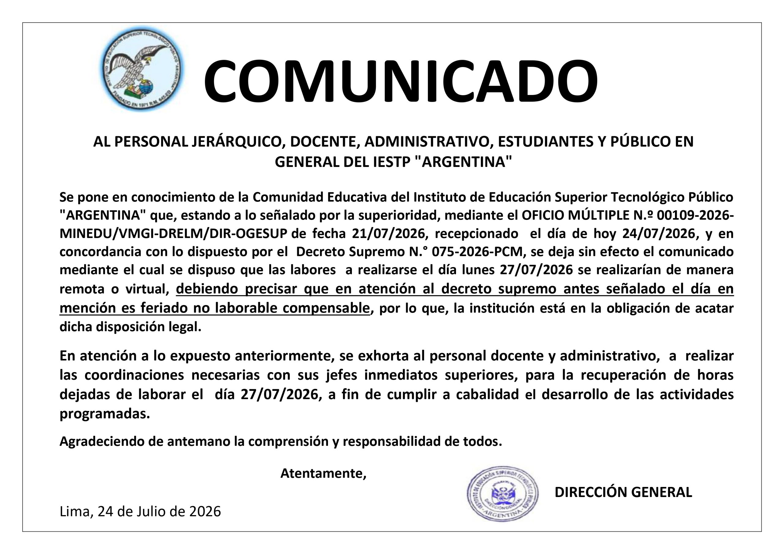 COMUNICADO
