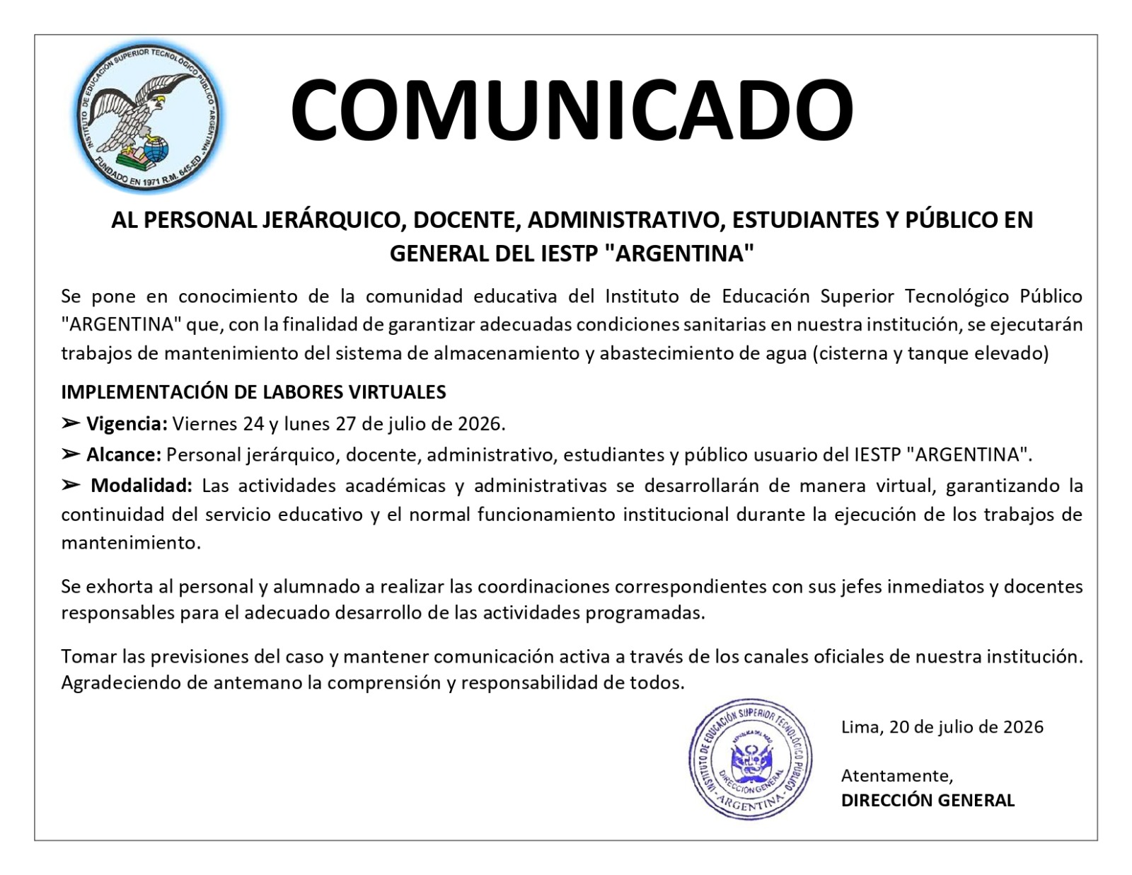 COMUNICADO IMPORTANTE