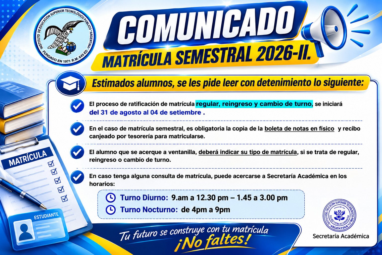 COMUNICADO MATRÍCULA SEMESTRAL 2026-II.