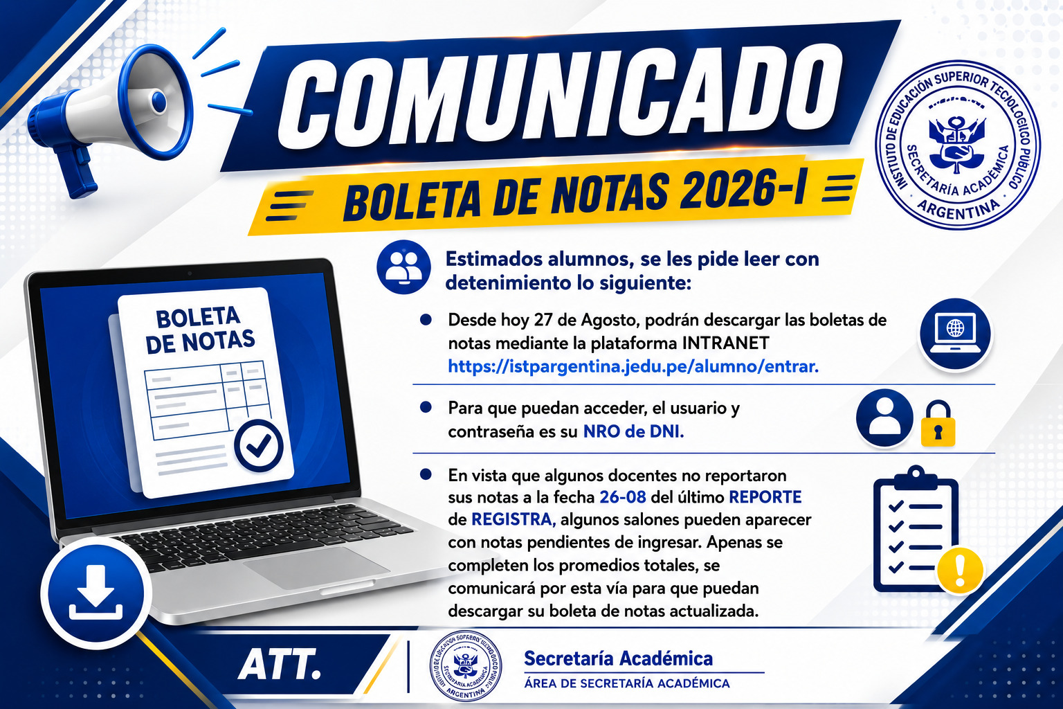 COMUNICADO / BOLETA DE NOTAS 2026-I